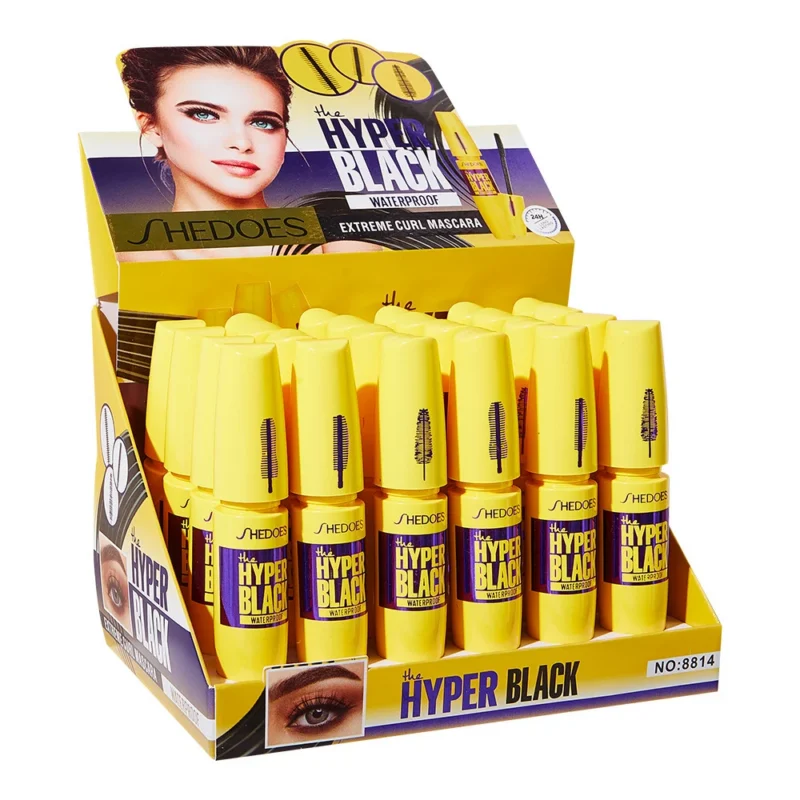 Mascara Waterproof Long Lasting SHEDOES Hyper Black Extreme Curl with 3 Precision Brush Heads